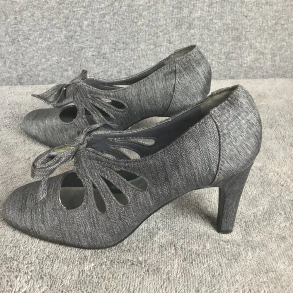 Ann Marino Ballet Toe Heels with Bow Sz 6M‎ Charcoal Gray Tear Drop Cut Outs